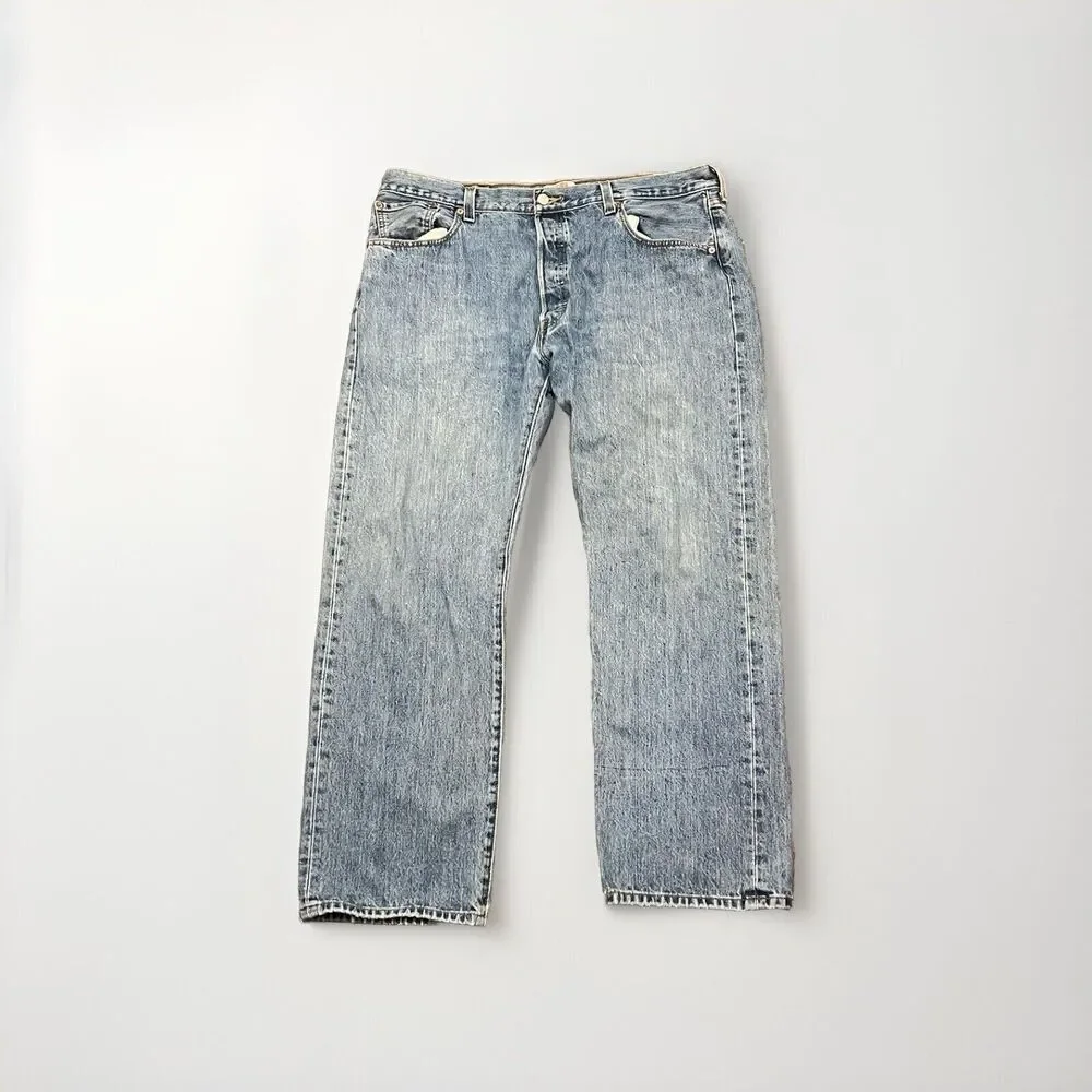 Levi's 501 Button Fly High-Rise Straight Leg Light Wash Denim Jeans Size 40x30